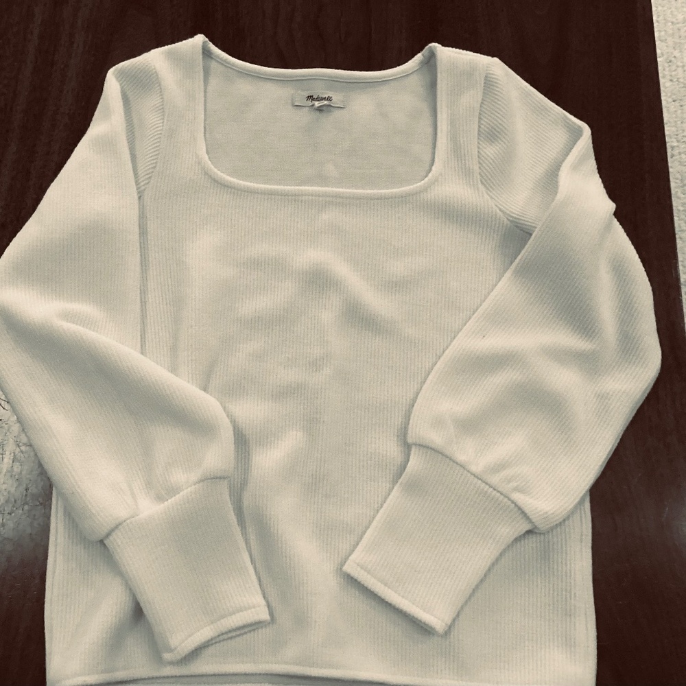 Madewell Square-Neck ribbed shirt in cream, Size s